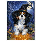 Tricolor Cavalier King Charles Spaniel Canvas Wall Art Dog Spider Webs Halloween Decorations for Indoor on Ready to Hang 1.5" Thick Canvas Wrap, Floating Framed Canvas, Flat Rolled Canvas